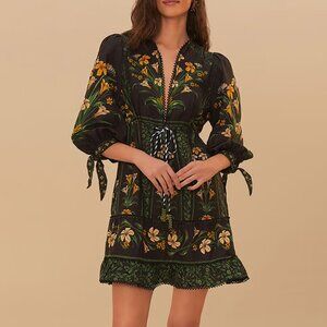 FARM Rio Black Flowers Arch Lenzing™ Ecovero™ Euroflax™ Mini Dress XL NWT